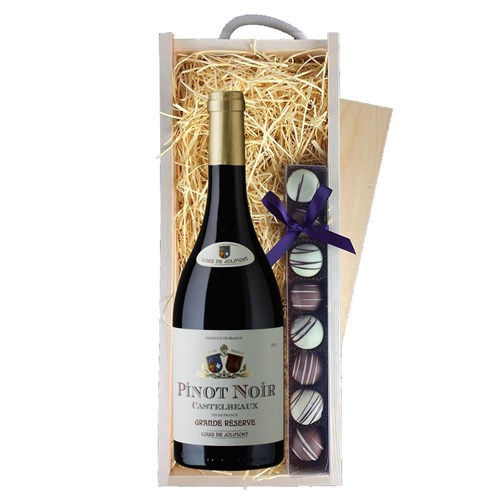 Castelbeaux Pinot Noir 75cl Red Wine & Truffles, Wooden Box